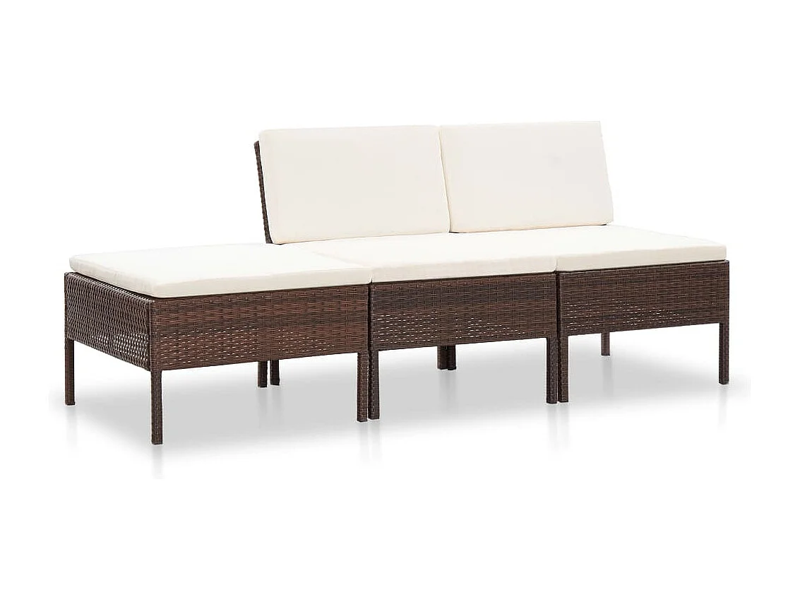 3-delige Loungeset met kussens poly rattan bruin