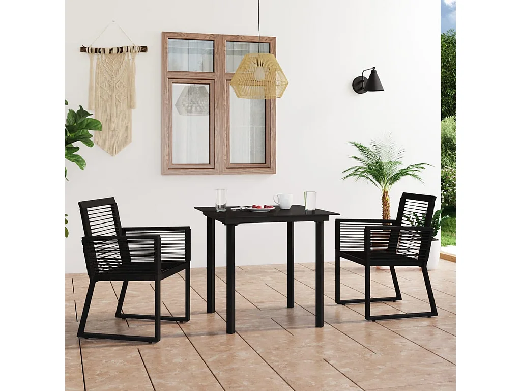 3-delige Tuinset PVC-rattan zwart
