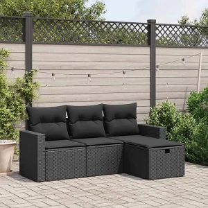 4-delige Loungeset met kussens poly rattan zwart 4-delige Loungeset met kussens poly rattan zwart