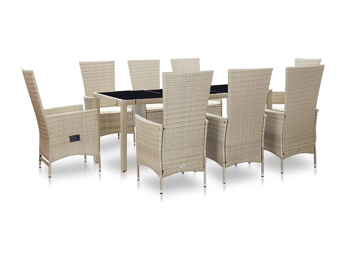 9-delige Tuinset met kussens poly rattan beige