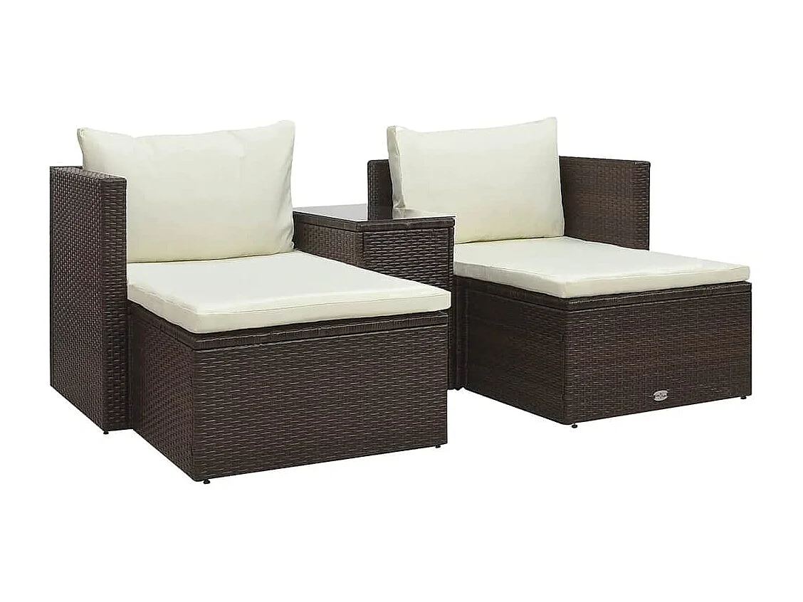 5-delige Loungeset met kussens poly rattan bruin