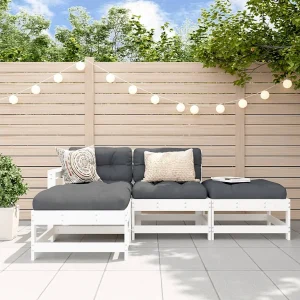 4-delige Loungeset met kussens massief hout wit 4-delige Loungeset met kussens massief hout wit