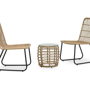 3-delige Bistroset poly rattan eikenkleurig