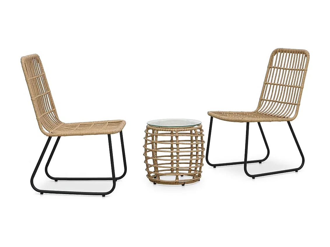 3-delige Bistroset poly rattan eikenkleurig