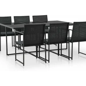 7-delige Tuinset met kussens poly rattan zwart 7-delige Tuinset met kussens poly rattan zwart