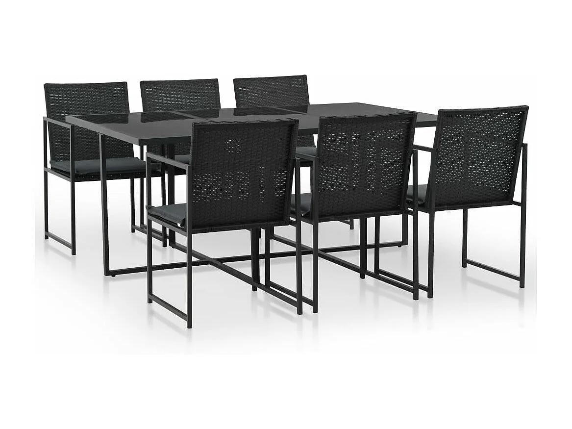 7-delige Tuinset met kussens poly rattan zwart