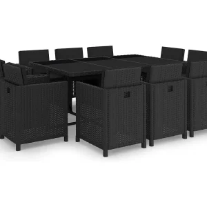 11-delige Tuinset met kussens poly rattan zwart 11-delige Tuinset met kussens poly rattan zwart