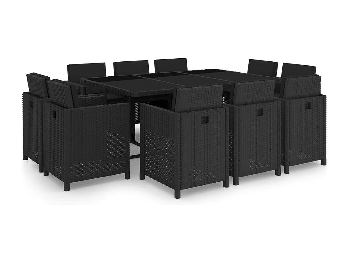11-delige Tuinset met kussens poly rattan zwart