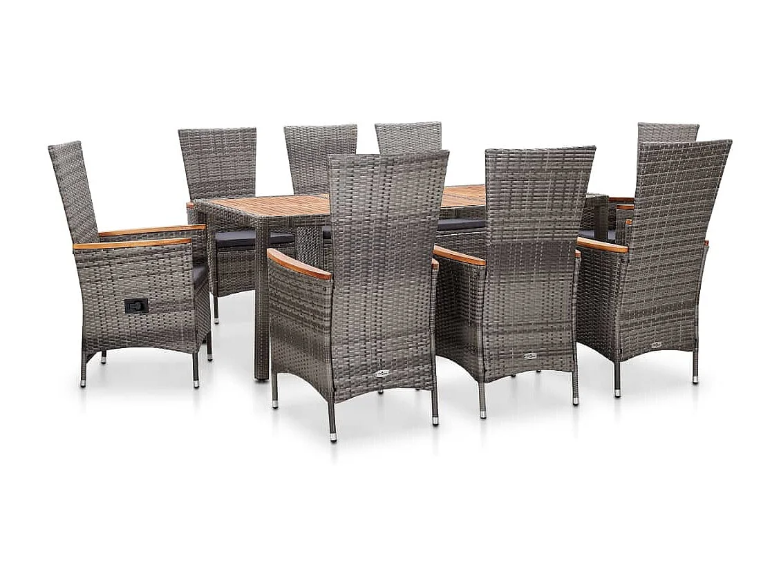 9-delige Tuinset met kussens poly rattan grijs