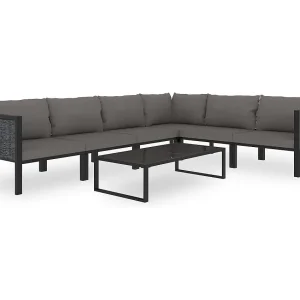 7-delige Loungeset met kussens poly rattan antraciet