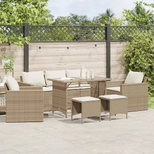 6-delige Loungeset met kussens poly rattan beige 6-delige Loungeset met kussens poly rattan beige