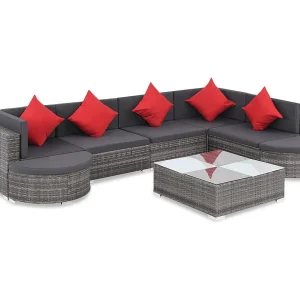 8-delige Loungeset met kussens poly rattan grijs 8-delige Loungeset met kussens poly rattan grijs