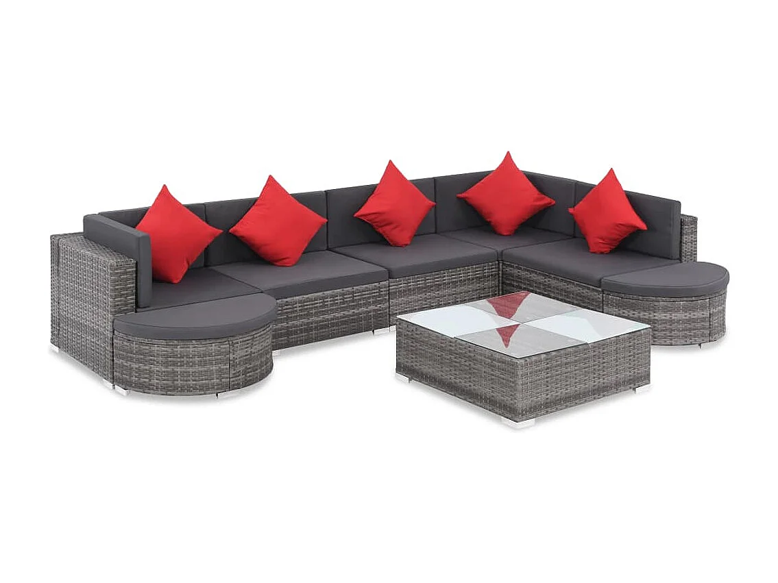 8-delige Loungeset met kussens poly rattan grijs
