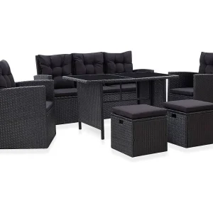 6-delige Loungeset met kussens poly rattan zwart 6-delige Loungeset met kussens poly rattan zwart