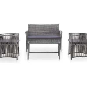 4-delige Loungeset met kussen poly rattan antraciet 4-delige Loungeset met kussen poly rattan antraciet