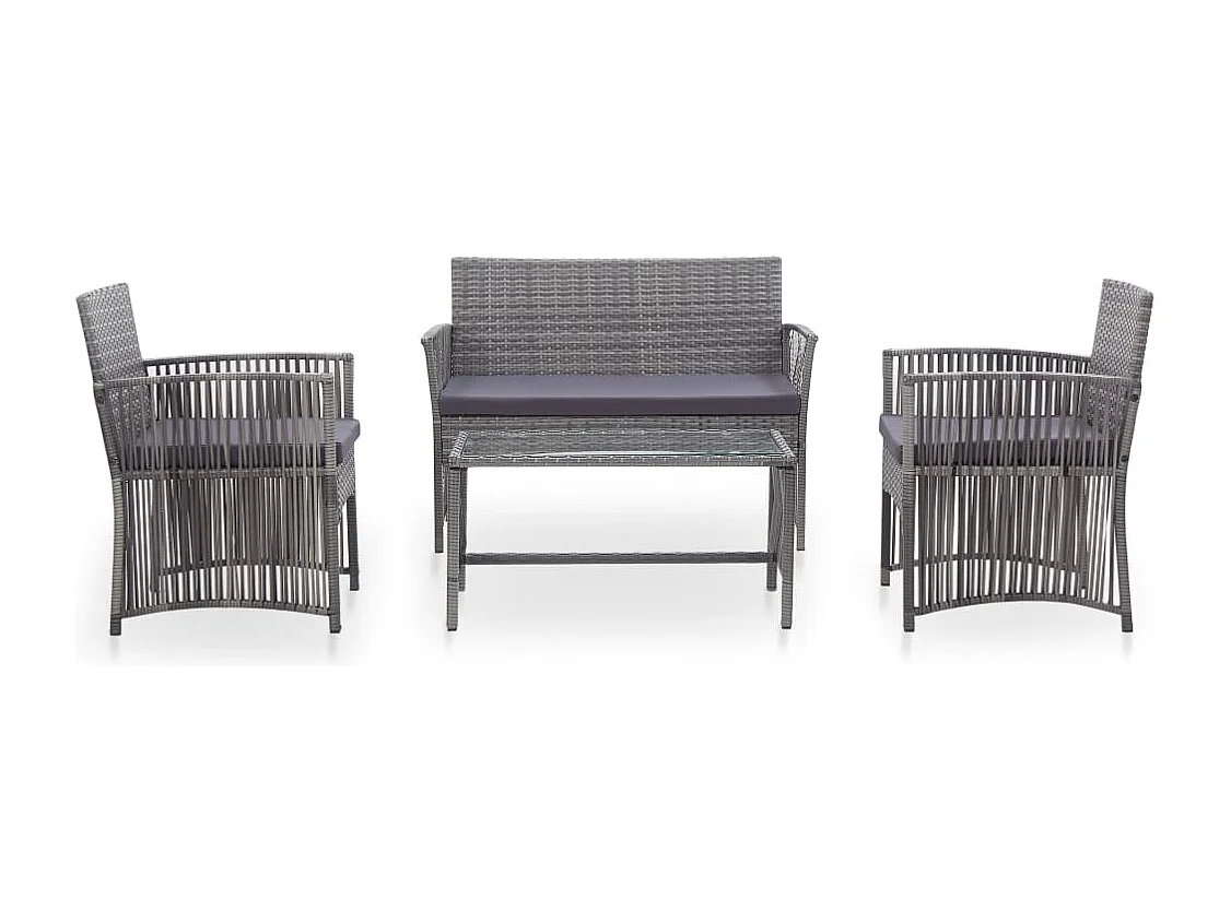 4-delige Loungeset met kussen poly rattan antraciet