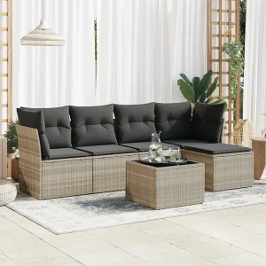 6-delige Loungeset met kussens poly rattan lichtgrijs 6-delige Loungeset met kussens poly rattan lichtgrijs