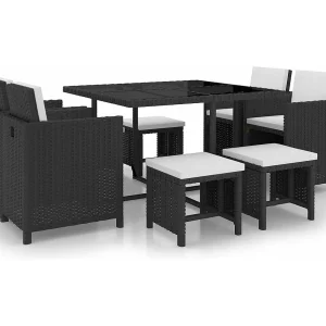 9-delige Tuinset met kussens poly rattan zwart 9-delige Tuinset met kussens poly rattan zwart