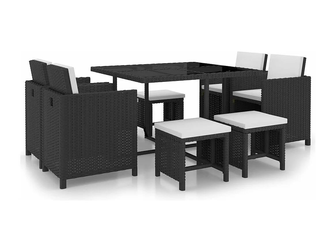 9-delige Tuinset met kussens poly rattan zwart