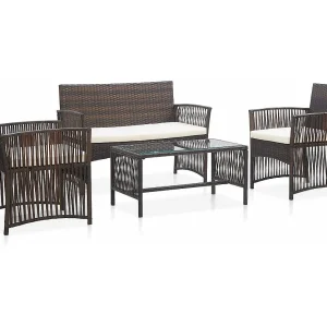 4-delige Loungeset met kussens poly rattan bruin 4-delige Loungeset met kussens poly rattan bruin