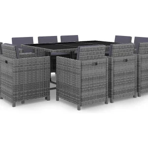 11-delige Tuinset met kussens poly rattan grijs 11-delige Tuinset met kussens poly rattan grijs