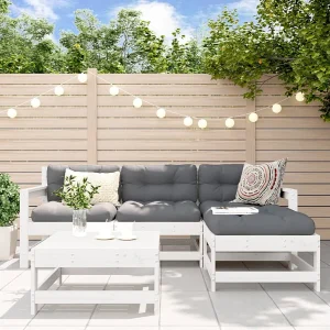 5-delige Loungeset met kussens massief hout wit 5-delige Loungeset met kussens massief hout wit