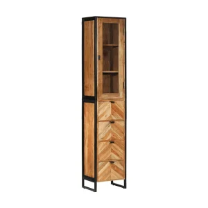 Badkamerkast 40x27x190 cm ijzer en massief acaciahout Badkamerkast 40x27x190 cm ijzer en massief acaciahout