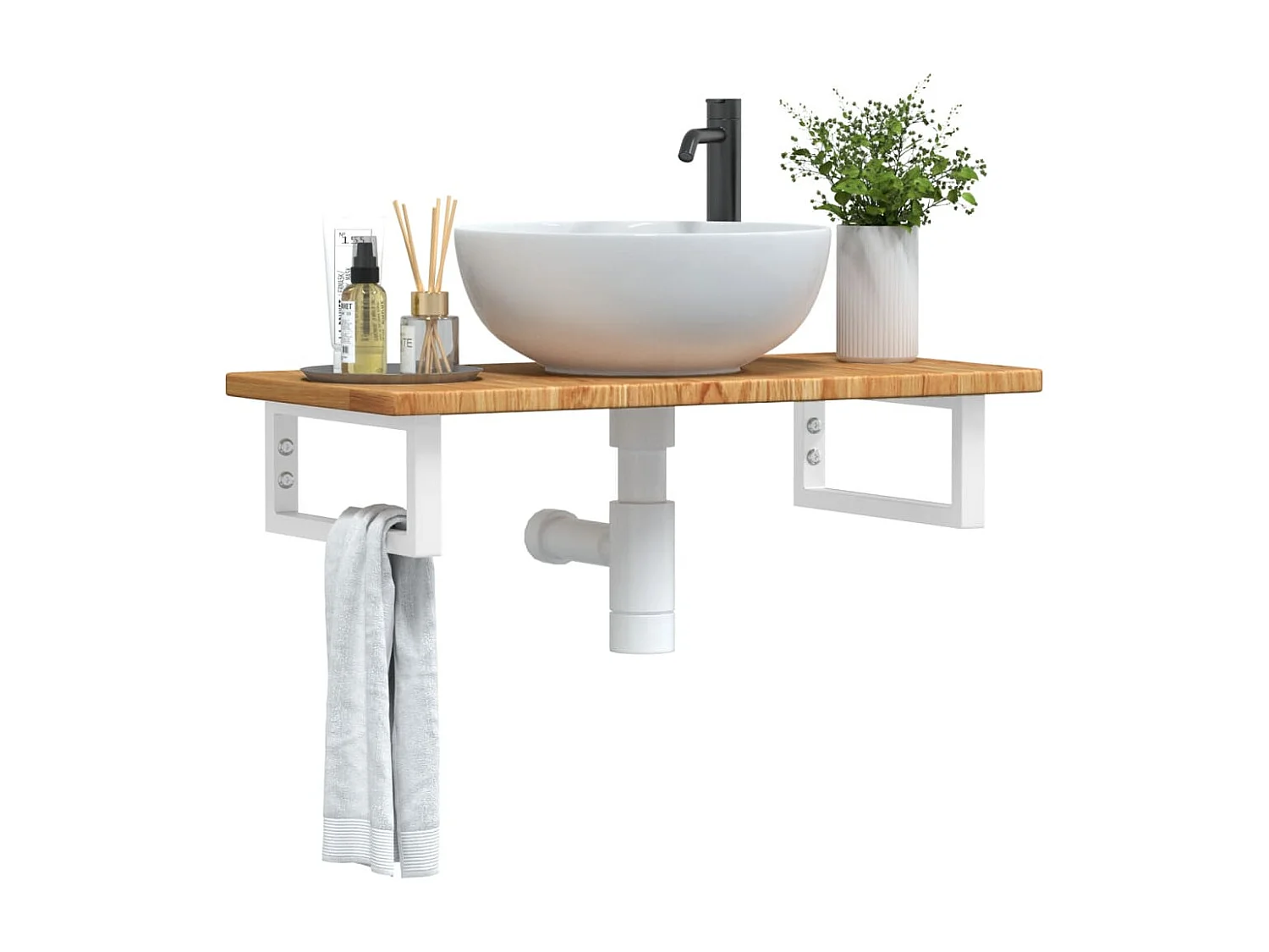 Badkamer wandschap staal en massief eikenhout