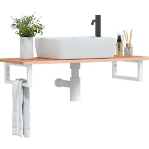 Badkamer wandschap staal en massief eikenhout