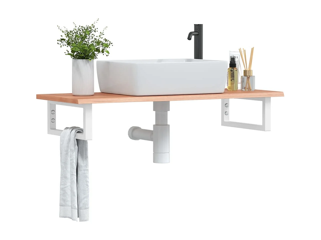 Badkamer wandschap staal en massief eikenhout