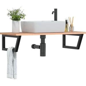 Badkamer wandschap staal en massief eikenhout