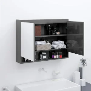 Badkamerkast met spiegel 80x15x60 cm MDF glanzend grijs Badkamerkast met spiegel 80x15x60 cm MDF glanzend grijs