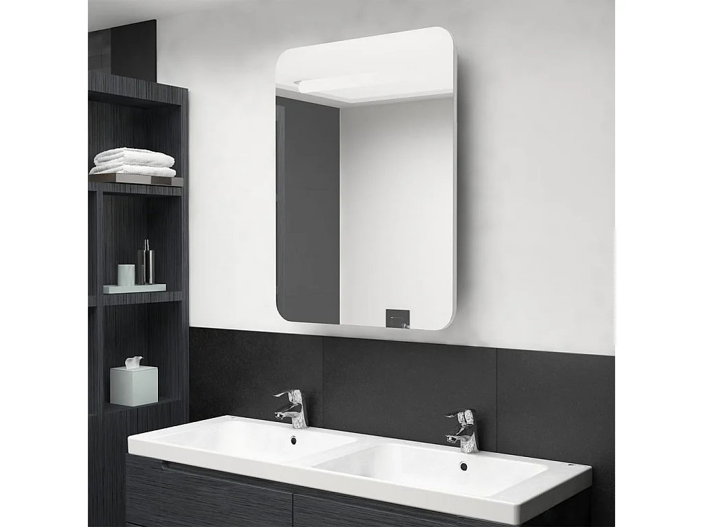 Badkamerkast met spiegel en LED 60x11x80 cm glanzend wit