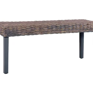Bankje 110 cm natuurlijk kubu rattan en massief mangohout grijs