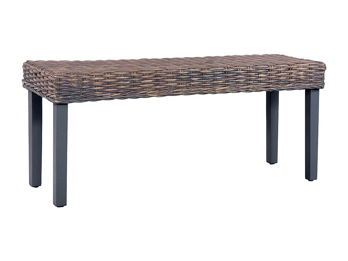 Bankje 110 cm natuurlijk kubu rattan en massief mangohout grijs