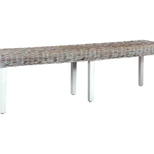 Bankje 160 cm natuurlijk kubu rattan en massief mangohout wit Bankje 160 cm natuurlijk kubu rattan en massief mangohout wit