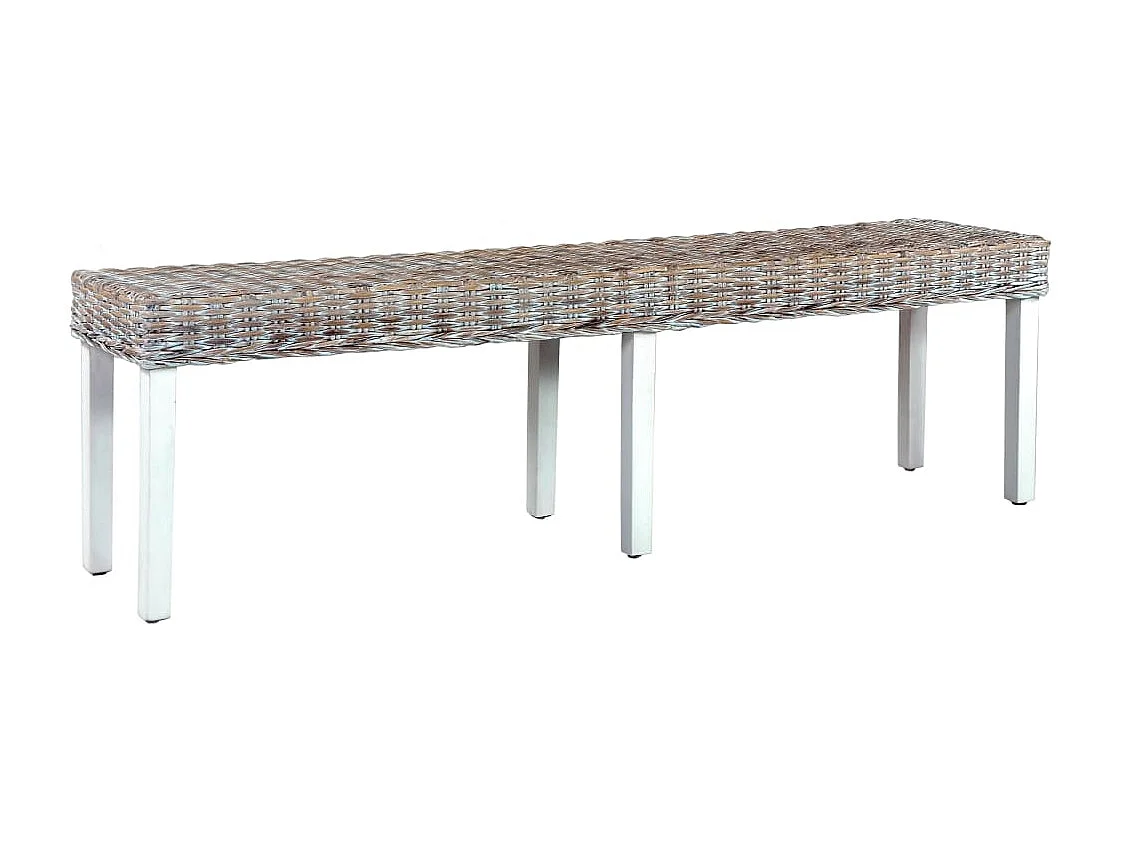 Bankje 160 cm natuurlijk kubu rattan en massief mangohout wit