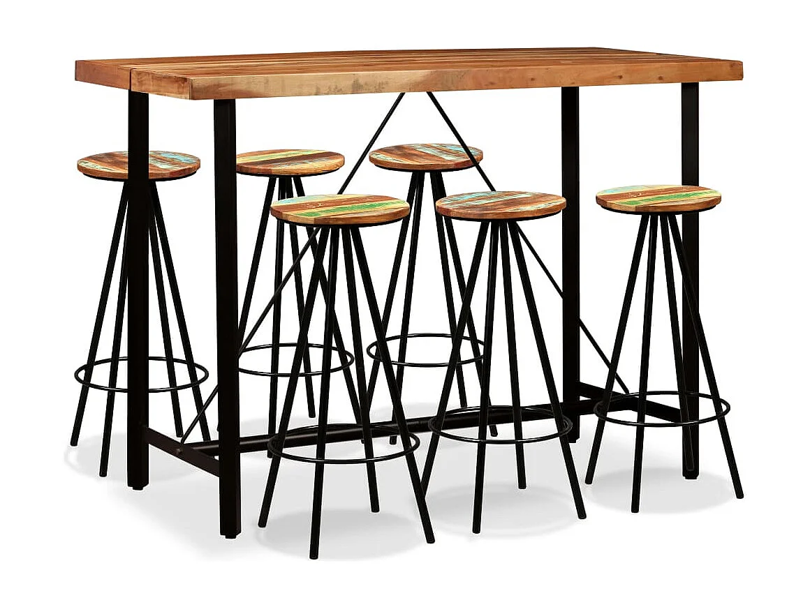 7-delige Barset massief acaciahout en gerecycled hout