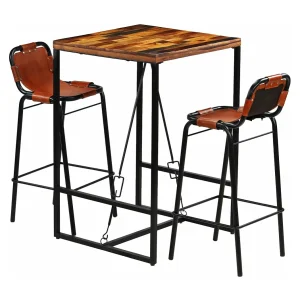 3-delige Barset massief gerecycled hout en echt geitenleer 3-delige Barset massief gerecycled hout en echt geitenleer