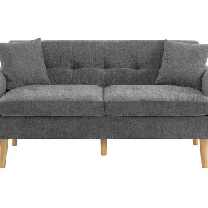 2-zitsbank in Chenille-stof grijs – met 2 kussens – gewatteerde armleuningen – 20 cm vaste houten voeten -162x74x77cm