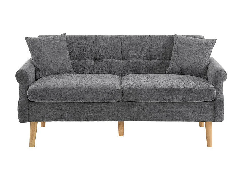 2-zitsbank in Chenille-stof grijs - met 2 kussens - gewatteerde armleuningen - 20 cm vaste houten voeten -162x74x77cm