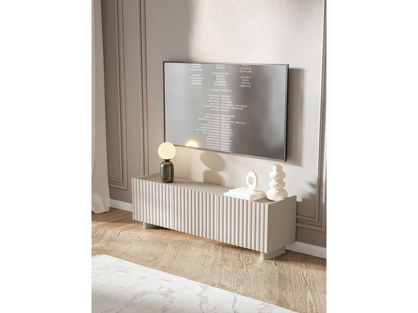 3-deurs tv-meubel - 144 cm - grijs - FIORRA