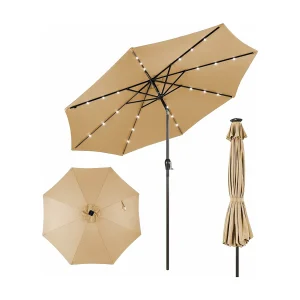 300 cm met led-verlichting, tuinparasol met zwengel, aan beide zijden 30° knikbaar, terrasparasol met 8 ribben, marktscherm voor tuin, balkon, terras, beige ZB33616 300 cm met led-verlichting, tuinparasol met zwengel, aan beide zijden 30° knikbaar, terrasparasol met 8 ribben, marktscherm voor tuin, balkon, terras, beige ZB33616