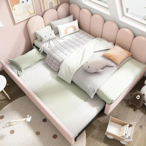 Bankbed 90×200 cm – met nestbed 90×190 cm – fluweelstof – Roze