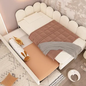 Bankbed 90×200 cm – met nestbed 90×190 cm – fluweelstof – Beige Bankbed 90×200 cm – met nestbed 90×190 cm – fluweelstof – Beige