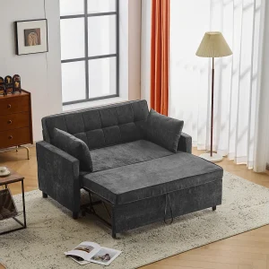 2-zits slaapbank, opvouwbare slaapbank in chenillestof – 142 x 79/174 x 85 cm – met slaapfunctie en verstelbare rugleuning – Zwart 2-zits slaapbank, opvouwbare slaapbank in chenillestof – 142 x 79/174 x 85 cm – met slaapfunctie en verstelbare rugleuning – Zwart