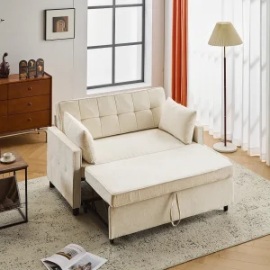 2-zits slaapbank, opvouwbare slaapbank in Chenille-stof – 142 x 79/174 x 85 cm – met slaapfunctie en verstelbare rugleuning – Beige 2-zits slaapbank, opvouwbare slaapbank in Chenille-stof – 142 x 79/174 x 85 cm – met slaapfunctie en verstelbare rugleuning – Beige