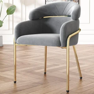 1 Fauteuil fluweel – met 4 goud metalen poten – Grijs 1 Fauteuil fluweel – met 4 goud metalen poten – Grijs