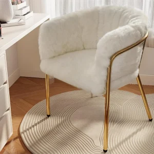 1 Lounge stoel voor eetkamer, woon- of slaapkamer – in imitatie konijnendons – met 4 goud metalen poten – Beige 1 Lounge stoel voor eetkamer, woon- of slaapkamer – in imitatie konijnendons – met 4 goud metalen poten – Beige