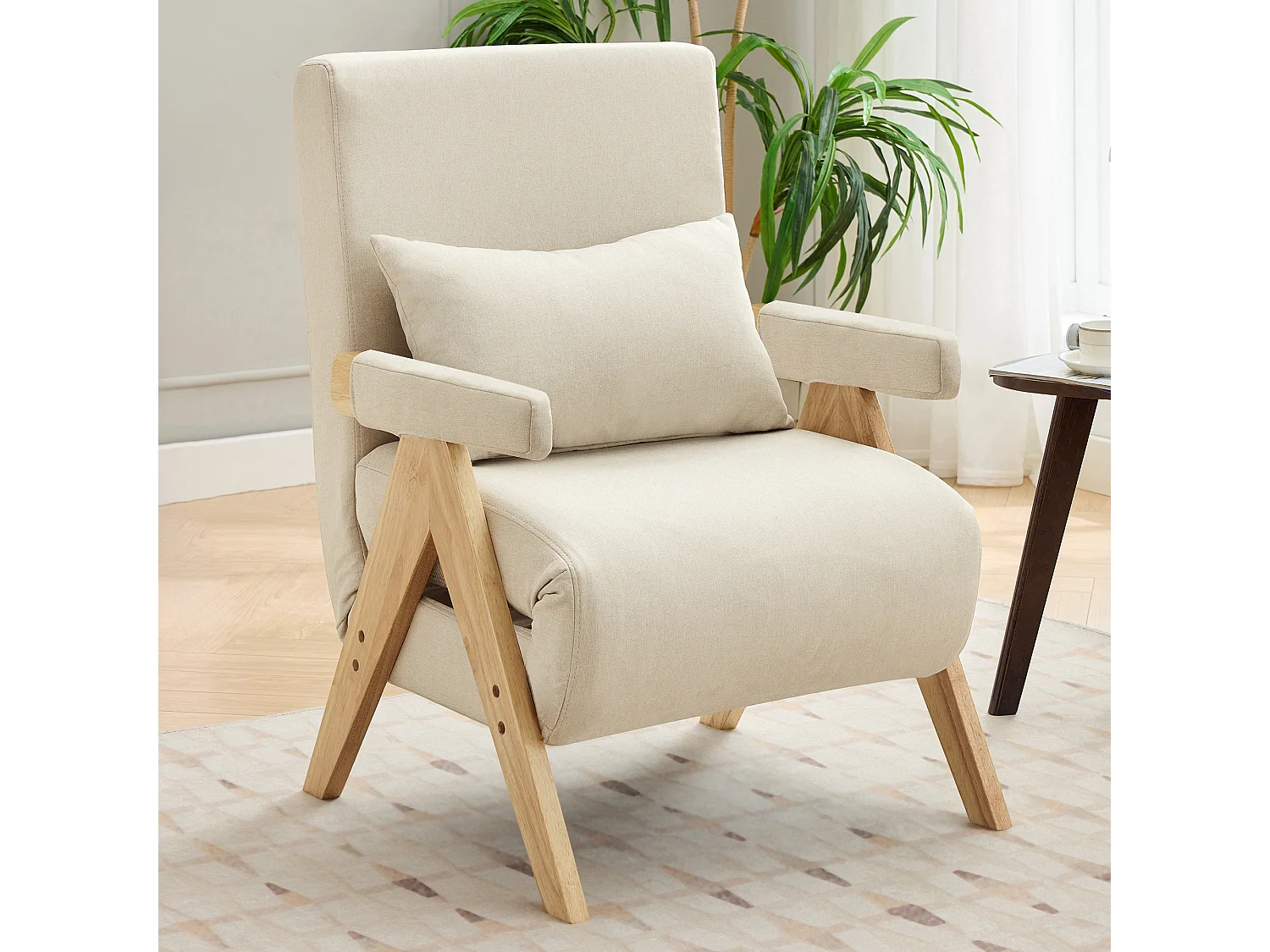 3-in-1 slaapbank, opvouwbare slaapbank - 64 x 68,5 x 93 cm - linnen stof - met slaapfunctie beige